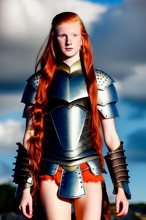 (strikingly beautiful 16 year old charming teen girl:1.2) with (long ginger hair:1.1) and (freckles:1.2) wearing (skimpy leather fantasy armour with halter top and thong:1.3) and (medium cleavage:1.2), tracing, ambient light, highres, (hyperrealistic:1.2), (perfect face:1.1) intricate (high detail:1.1) body, beautiful detailed eyes, plump lips, fantasy theme, Model hash: ddc3021b