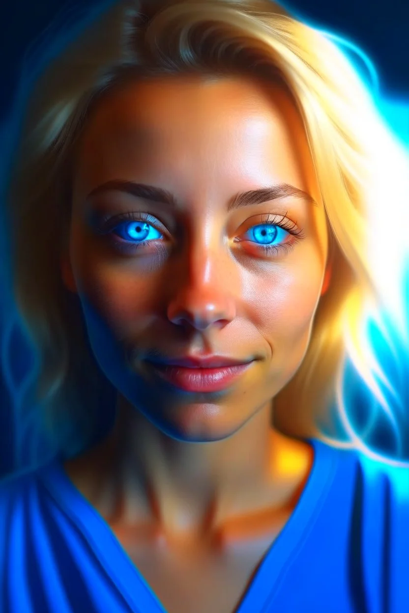 A hyper-realistic, detailed photo , A 40-year-old blonde gorgeous woman takes a selfie ,natural bodi shape ,blue eyes, bathed in cinematic light. , realistic elements, captured in infinite ultra-high-definition image quality and rendering, full size photo view