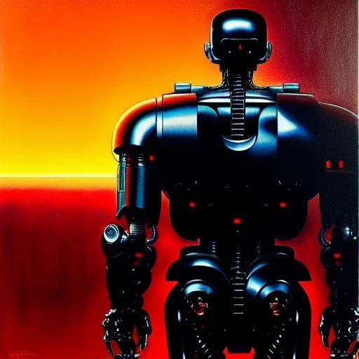 Drawing of 'Terminator T-800 Endoskeleton' painting by gaston bussiere, greg rutkowski, yoji shinkawa, yoshitaka amano, tsutomu nihei, donato giancola, tim hildebrandt,KyuYong Eom,Ren Wei Pan Oil on canvas, cinematic composition, extreme detail,fit full head inside picture,16k