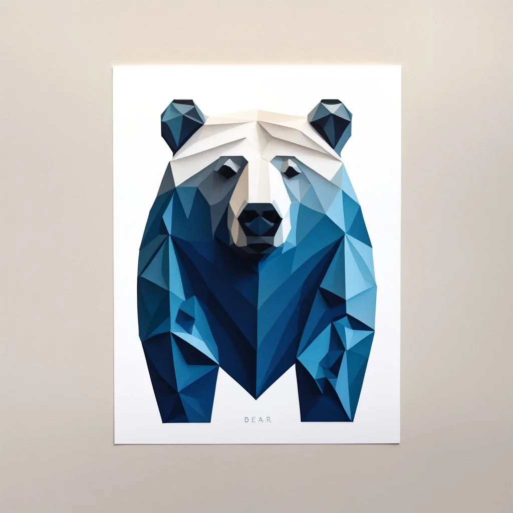 shape of a bear, low poly 2D letterpress style, minimalistic high contrast pencil art