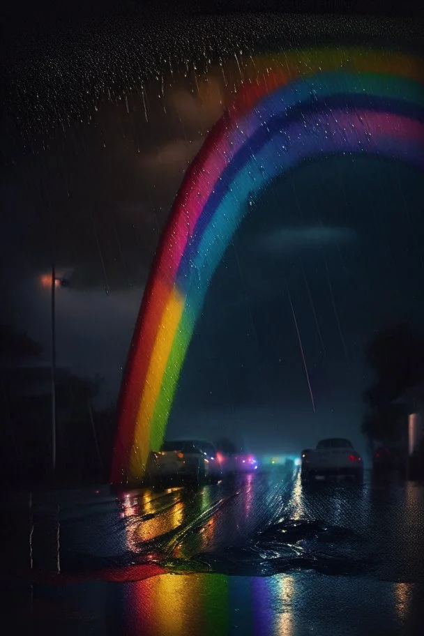 rainbow at rainy midnight