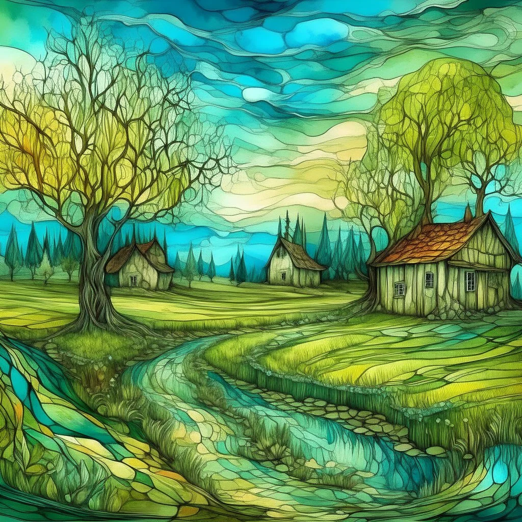 The place where the Dream and its followers live. Watercolor, fine drawing, beautiful van gogh landskape, pixel graphics, lots of details, pastel aqua colors, delicate sensuality, realistic, high quality, work of art, hyperdetalization, professional, filigree, hazy haze, hyperrealism, professional, transparent, delicate pastel tones, back lighting, contrast, fantastic, nature+space, Milky Way, fabulous, unreal, translucent, glowing