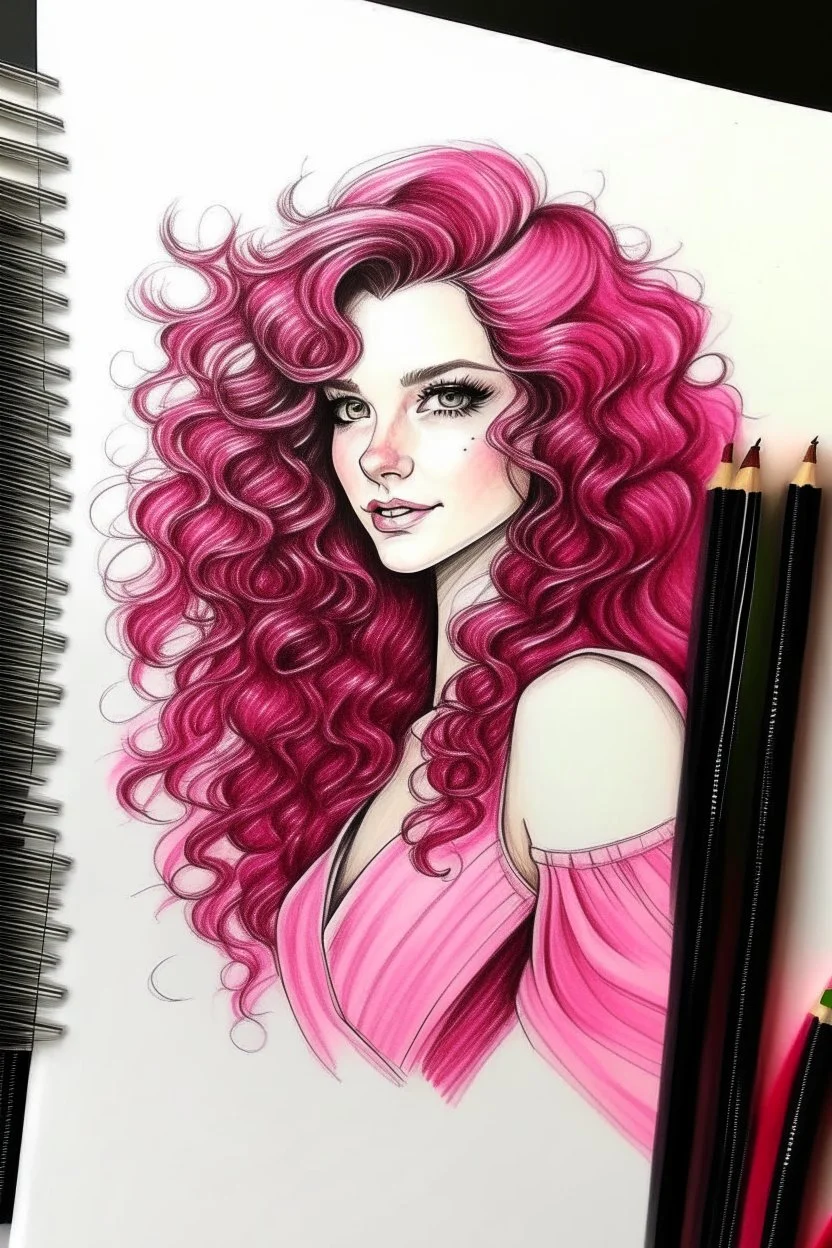 Drawing sketches Pretty woman Lisa Black pink With curly hair