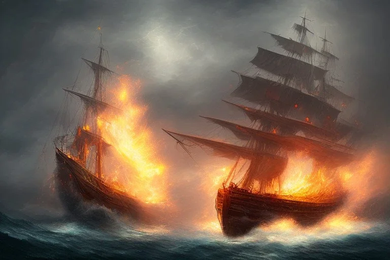 old ship fire lightning