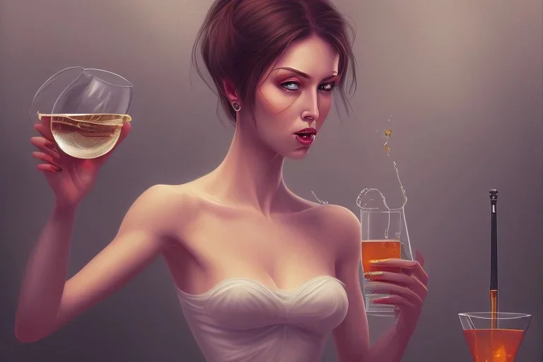 Peinture femme alcoolique malade en crise de boisson