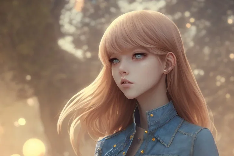 a very beautiful anime girl, full body, long golden hair, sky blue eyes, full round face, short smile, mini jeans skirt, cute top, urban setting, cinematic lighting, medium shot, mid-shot, highly detailed, trending on Artstation, Unreal Engine 4k, cinematic wallpaper by Stanley Artgerm Lau, WLOP, Rossdraws, James Jean, Andrei Riabovitchev, Marc Simonetti, and Sakimichan