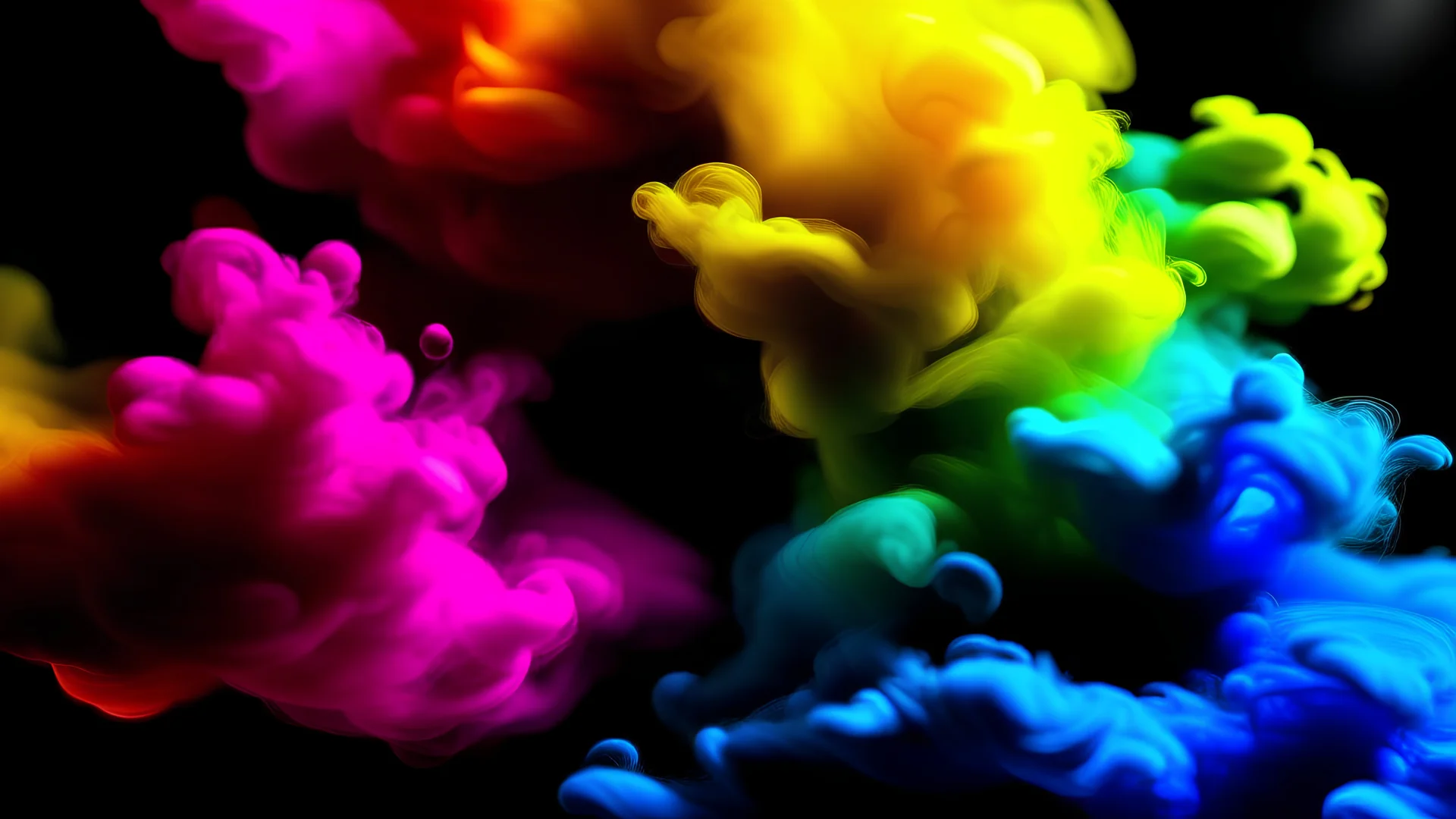 generate an image that Discovers vibrant, multi-colors smokes spread over and behind speakers