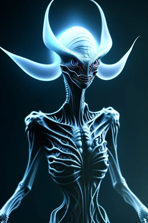 full bodied ghostly alien, 8k, finely detailed, photo realistic.