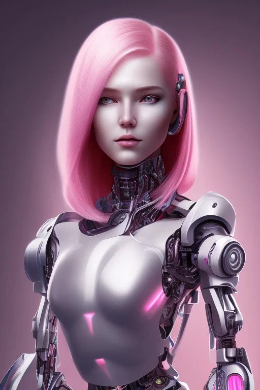 cyborg, pink hair, perfekt eyes, smile, real