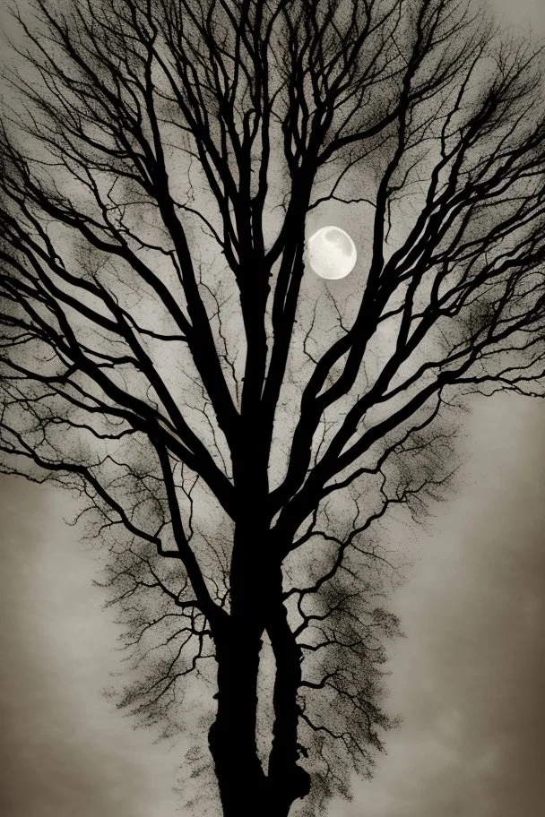 Night, tree leaves, moon, clouds, creepy gothic movies influence, photography