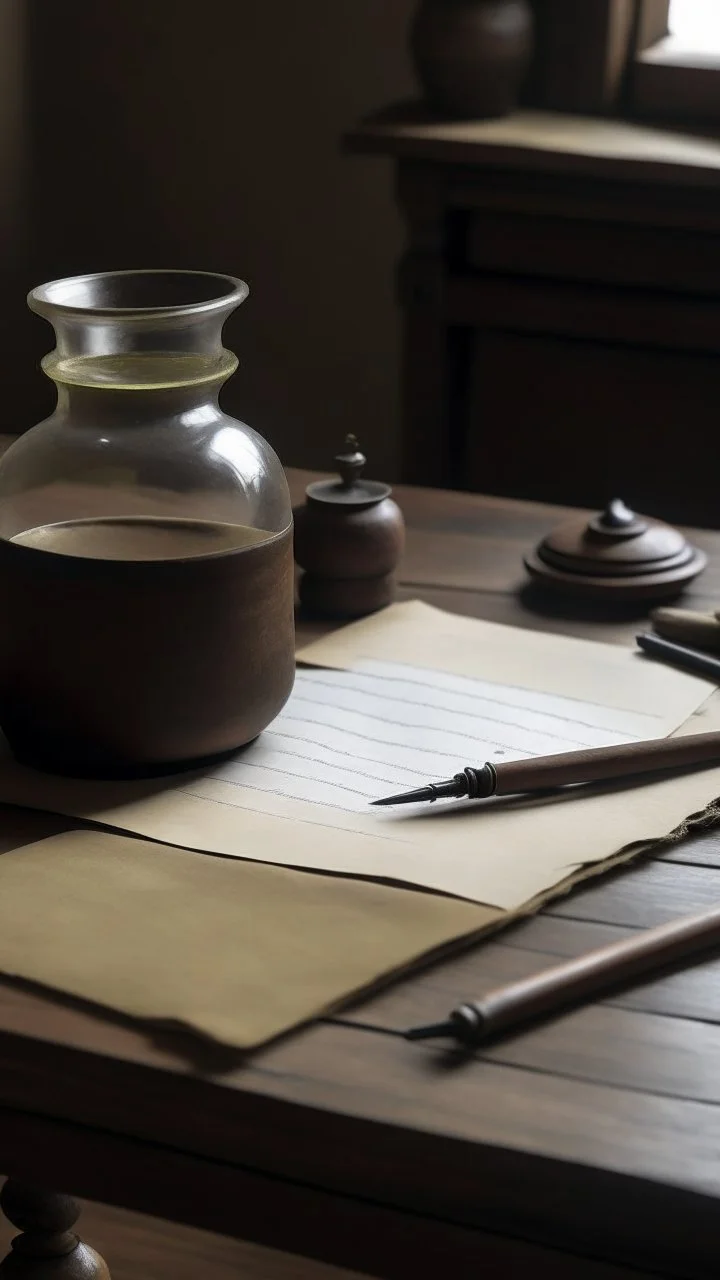 Blank paper on a desk and inkwell from the 12th century