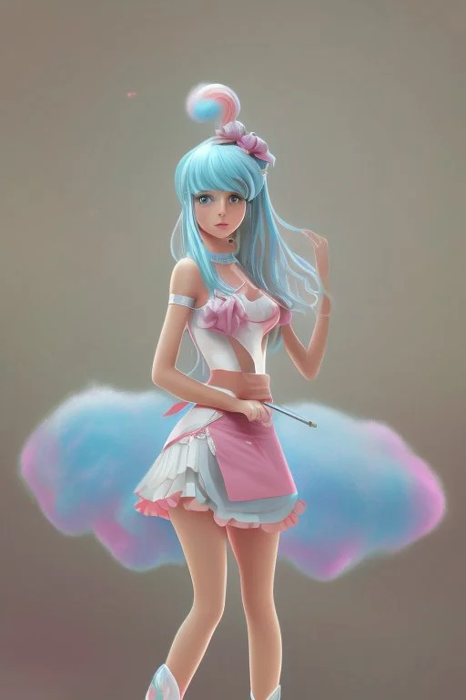 full body shot of Cotton candy girl, digital painting, high quality,standing pose, by IrinaKapi