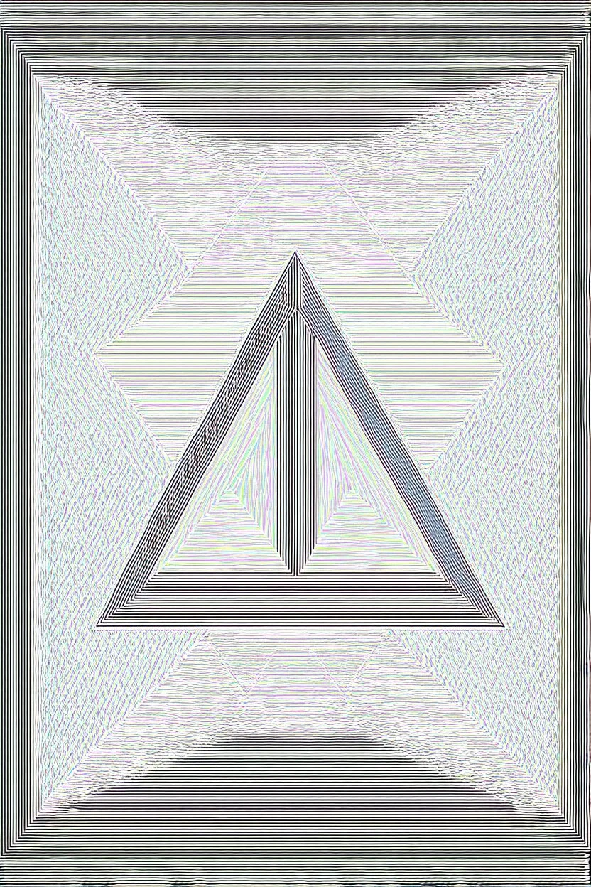 Pale pastel Serpinski triangle with the open triangels filled in with black and white optical art