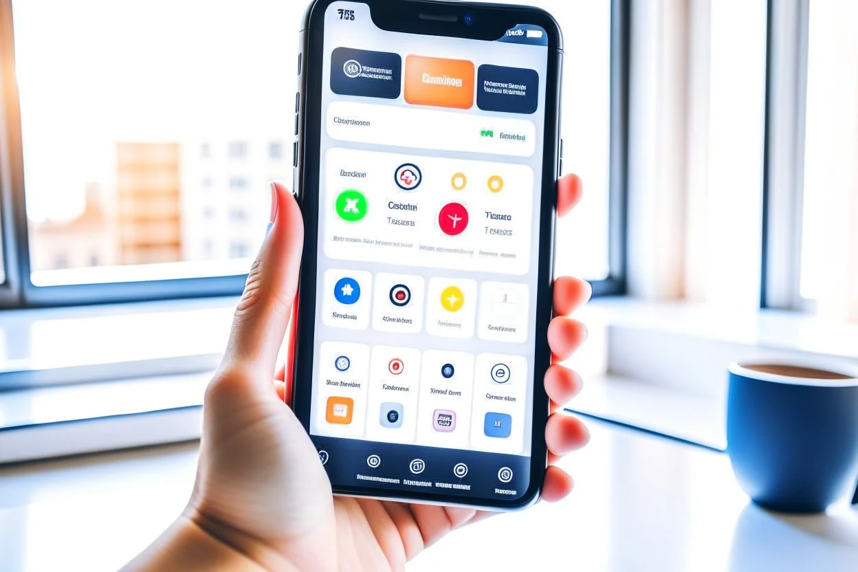 A person who uses a smart app on their smartphone to organize their tasks and appointments in an organized and efficient manner. Modern photography shows the attractive design of the app that helps the user manage their daily life and achieve their goals