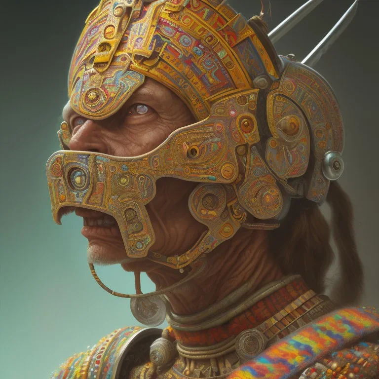 Inca warrior, aztec, rich deep colors masterpiece, sMartin Wittfooth, Luigi Spano, Mandy Jurgens, stellar photography, No skin, muscles showing, flesh, human face anatomy, Close-up, Portrait, Photorealism, crumbles into pieces, Melancholie, Lumen Reflections, Photojournalism, , rich details, ultra-HD