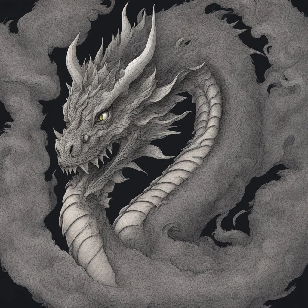 a dragon with curly fur, smokey breath