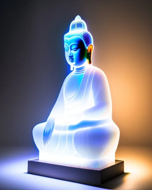 translucent glass alabaster Buddha sculpture, backlight, very emotional, welcoming, love, luminescence, sculpture, photograph, studio lighting, product photography, figurine, unreal engine, cryengine, ambient occlusion