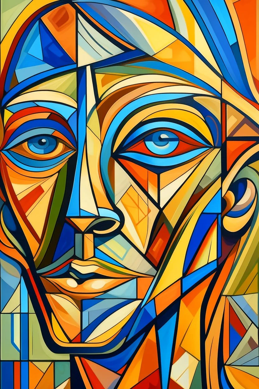 abstract art of Futurism cubist painting, portrait face of fashion designer Paul Smith.