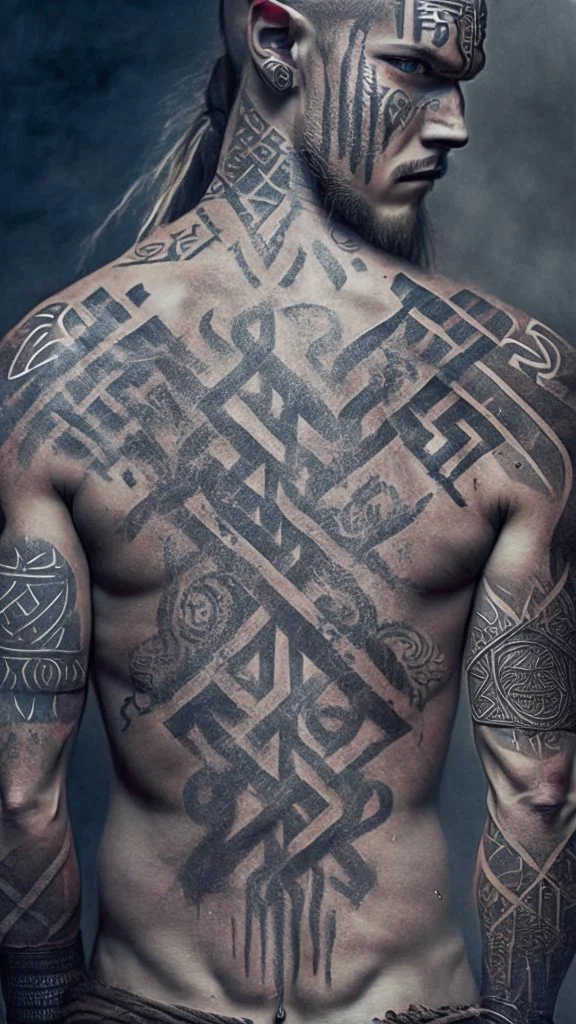 warrior with runes carved in his skin