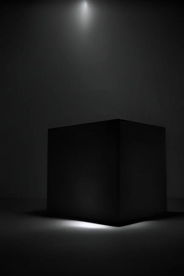 A mockup of a box, rectangular beam shaped, dark background, dark setting, semi dark studio