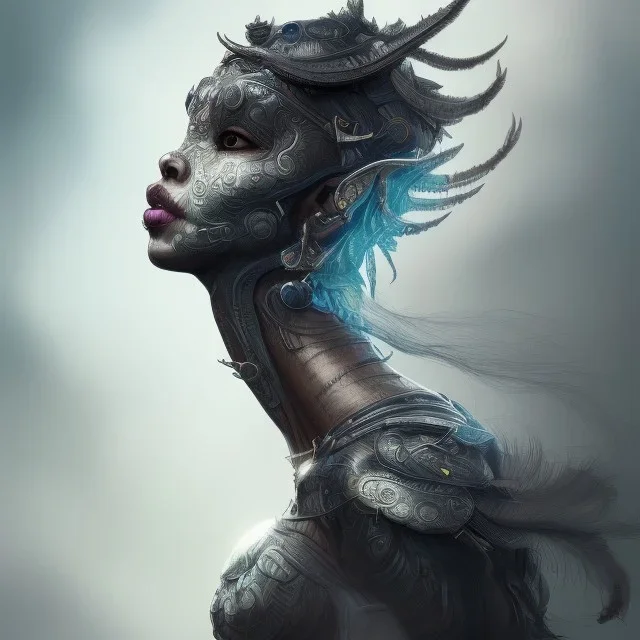 sango fantasy, fantasy magic, intricate, sharp focus, illustration, highly detailed, digital painting, concept art, matte, artgerm and paul lewin and kehinde wiley, masterpiece sexy lips Asian afro lips black African lady body Asian Dragon head silver bright rain lady outer space pretty skull head