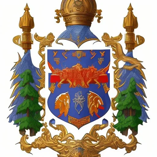 coat of arms of a city in the moutains, very detailed