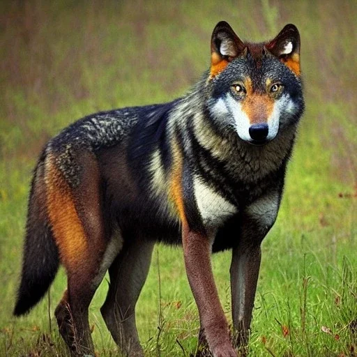 Black red and yellow wolf