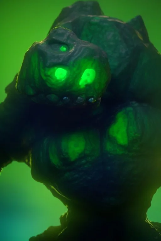 mutated green stone golem with a red tumor corrupted