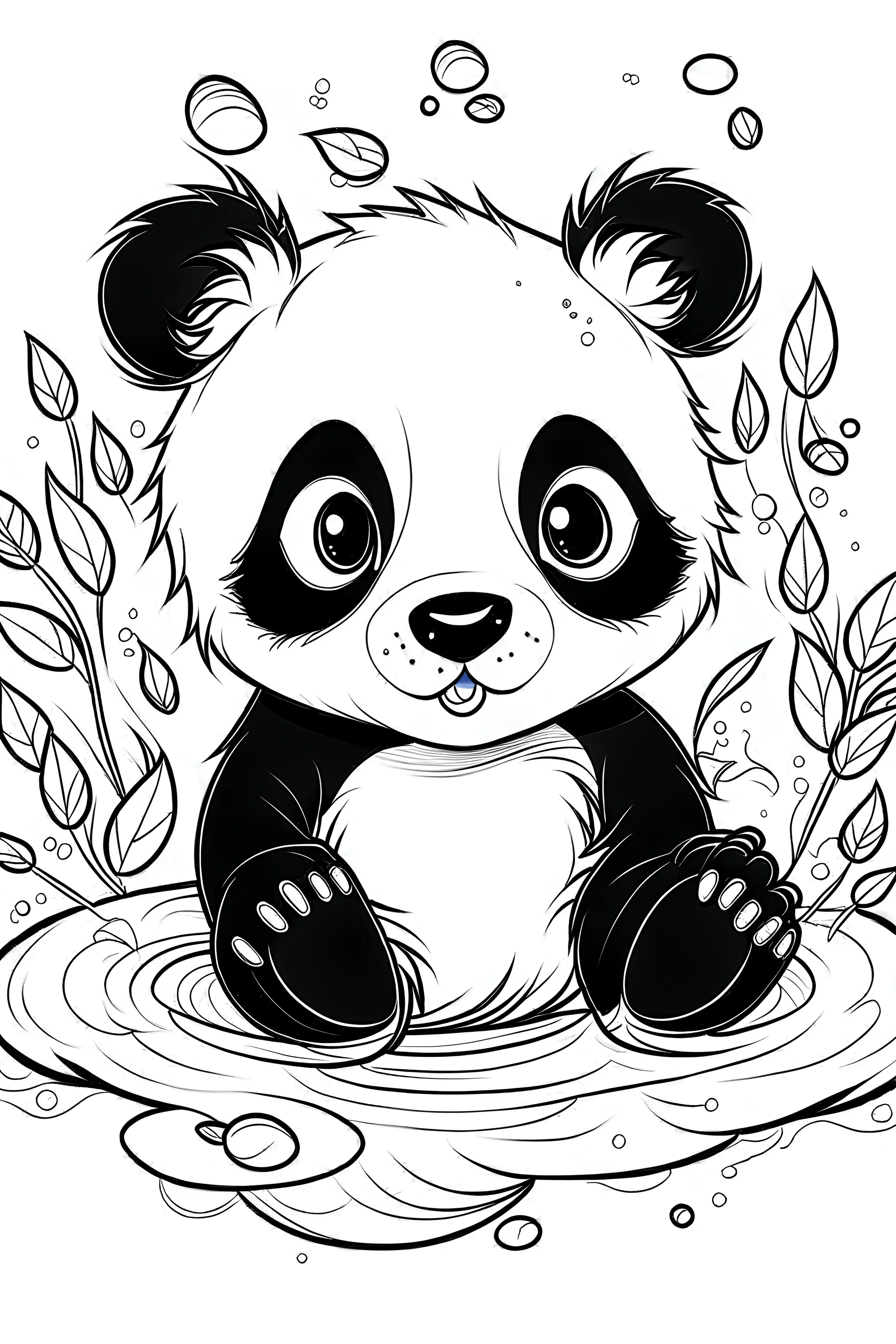 cute baby panda swim colouring page