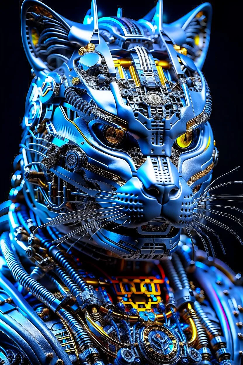 Catman cyborg, calidad ultra, hiperdetallado, maximalista, color blanco, increíble obra de arte