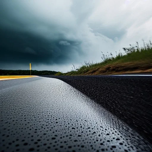 hyperrealistic shot, speeding off-road truck, monotone color palette, sharp focus, puddle reflec1tion, intricate tire tread pattern, tire mud splashes, refraction, mist on the horizon, thunder and lightning, overcast shadow, detailed and intricate, cinematic composition, 8k, micro, tilt shift photography, bokeh