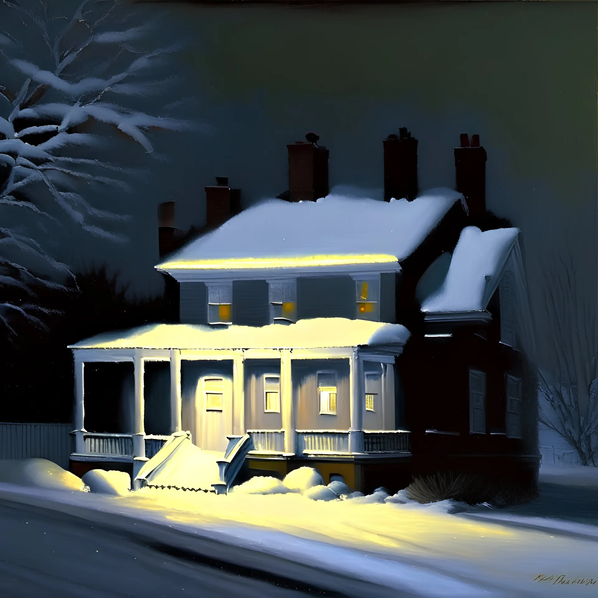 House in the Snow Painting, Peter Halk Art Painting, Pinterest, American Scene Painting, Detailed Painting, Flashing Light, Atmospheric