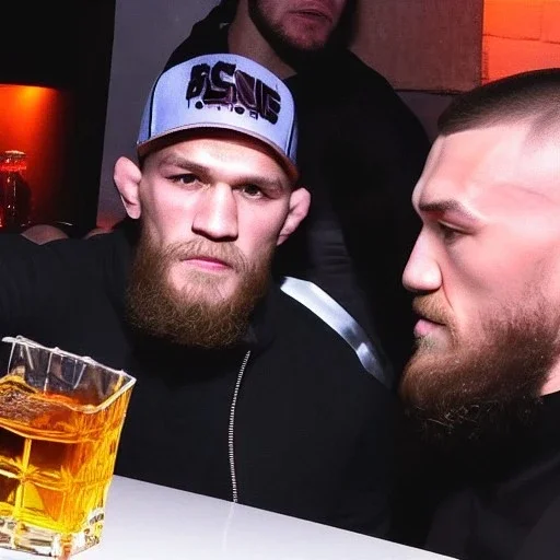 khabib drinking a whisky with conor mcgregor in a club