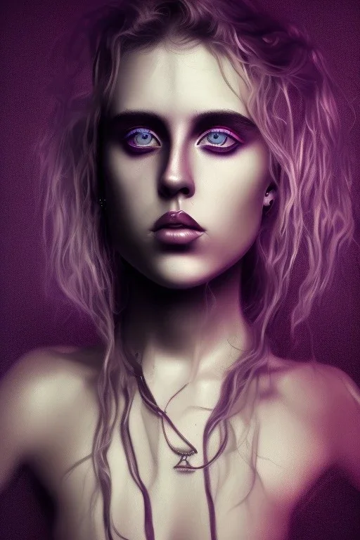 Danish singer MØ face, purple tones, high light,