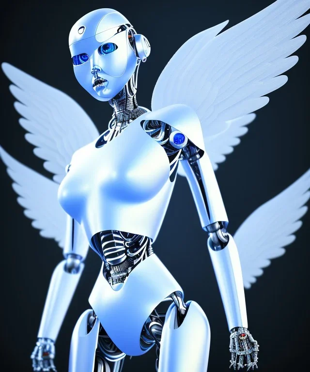 Angel robot, white, dynamic lighting, hyper realistic