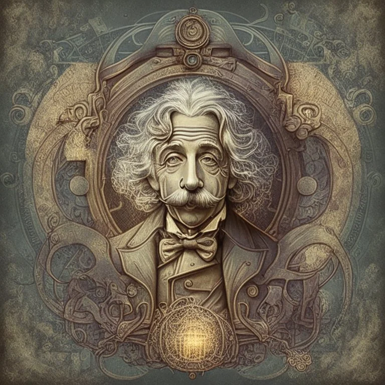 an art nouveau steampunk image of Albert Einstein