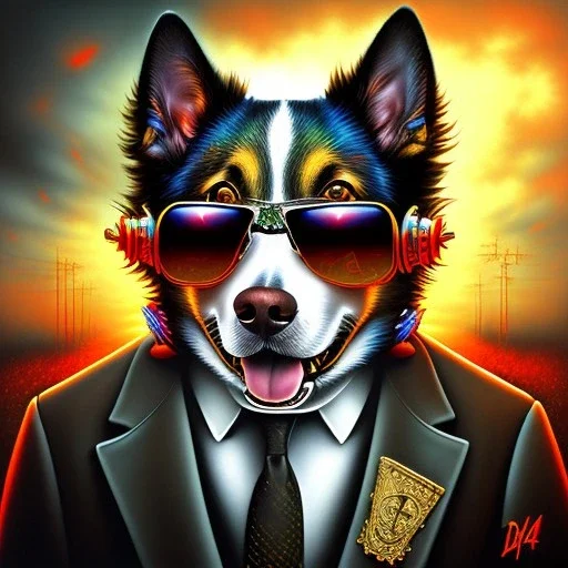 spray paint art,dog mafia boss, run for cover