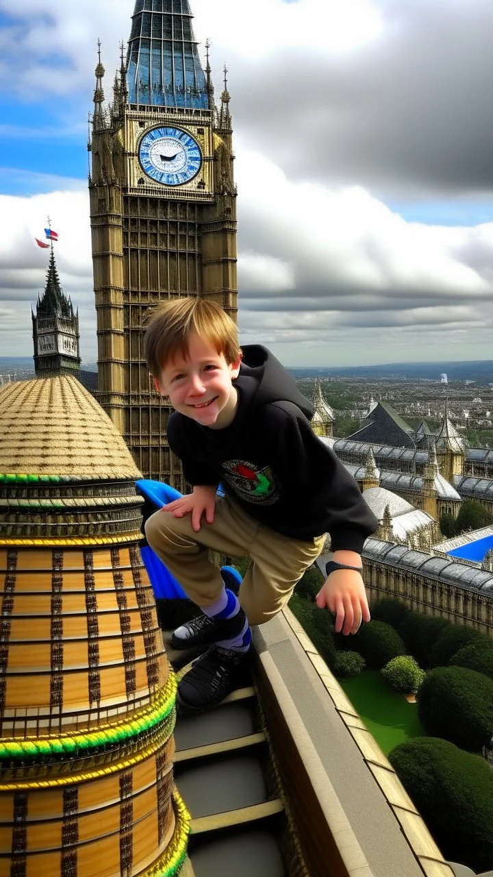 A British kid doing the griddy on top of big ben