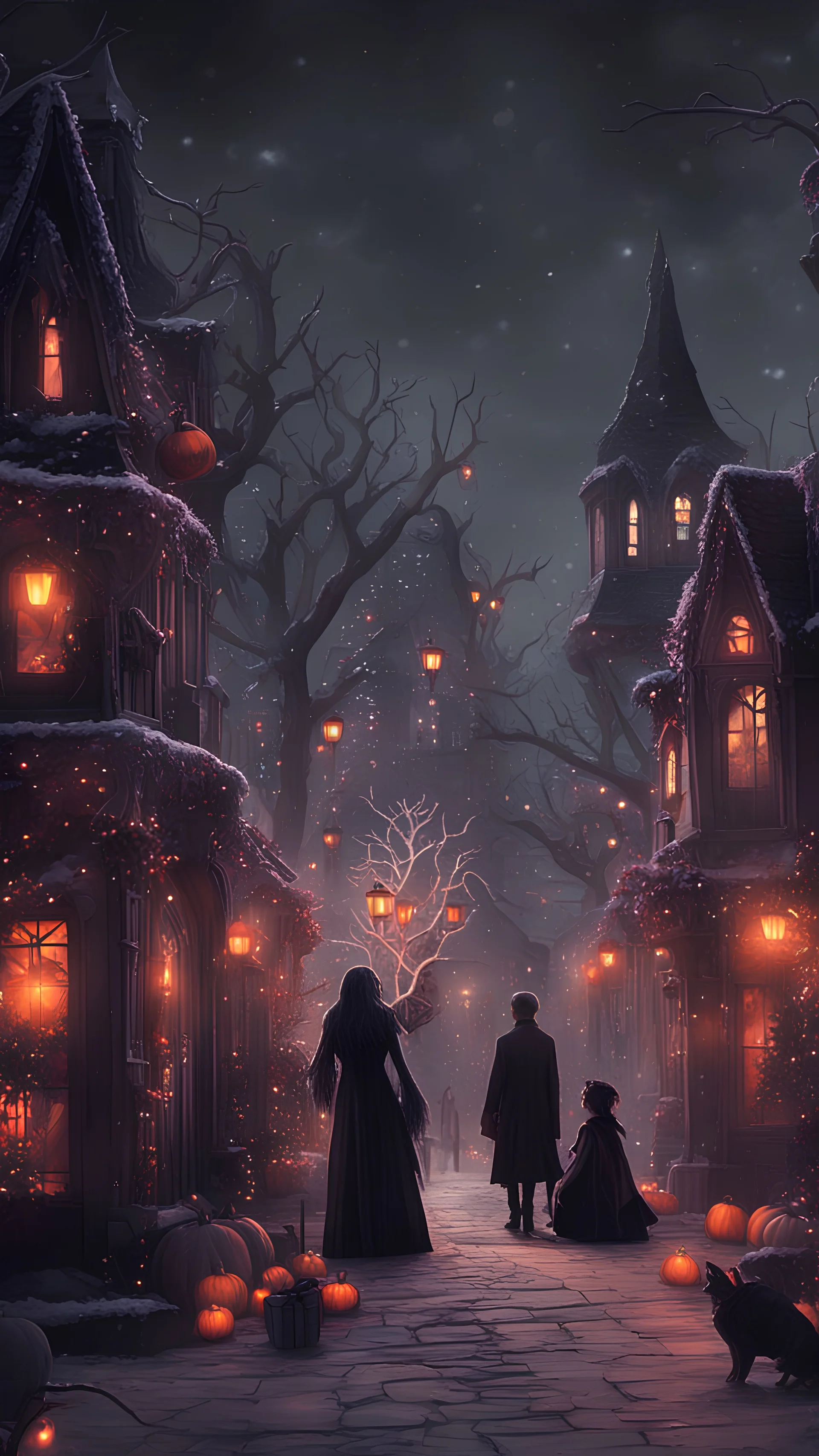 10k resolution, Goth Christmas scene in Halloween Town