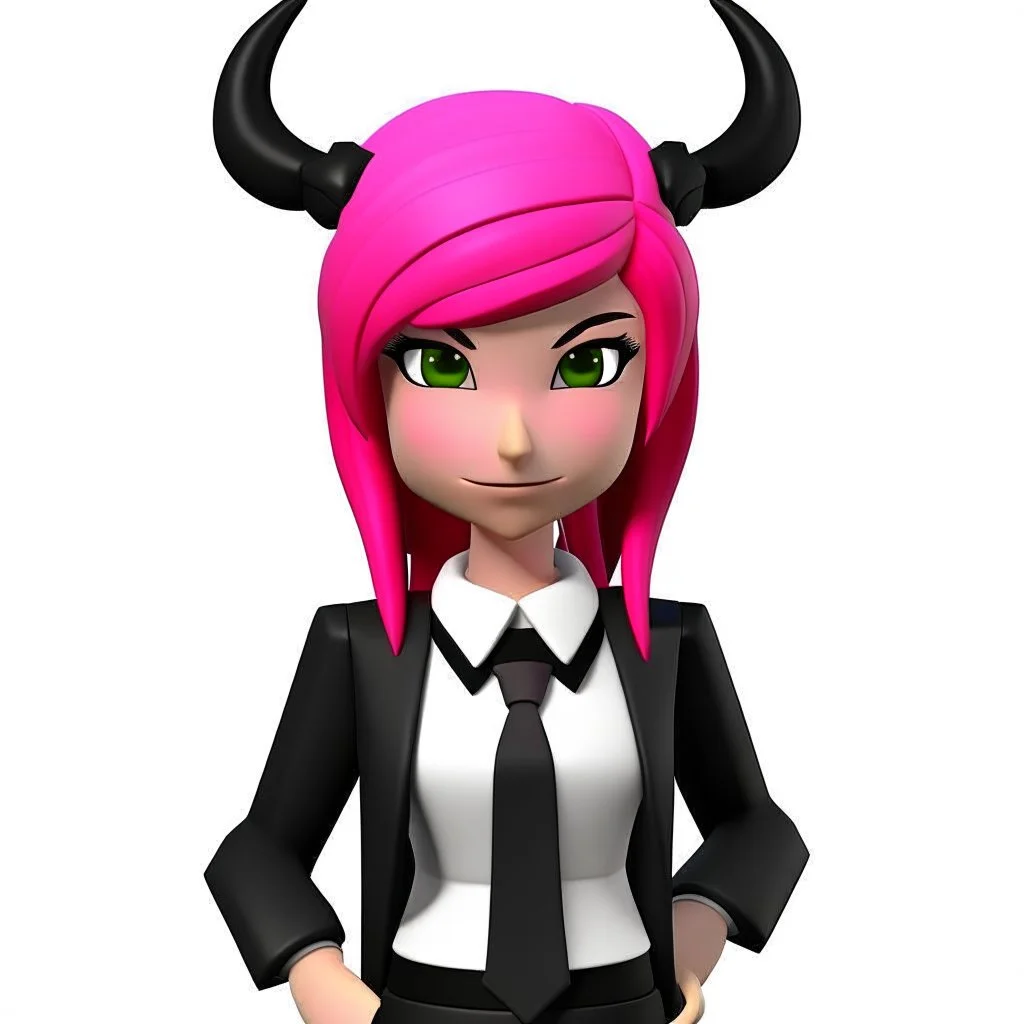 ROBLOX woman character pink hair with horns with white t-shirt and black tie