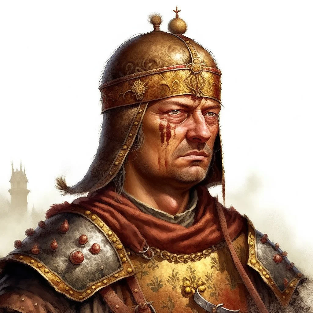 fantasy, portrait, face, town guardsman, early medieval, european, white background
