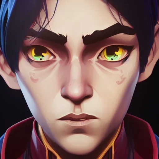 Portrait of a 9 year old warlock boy with beautiful eyes Nick Harris style