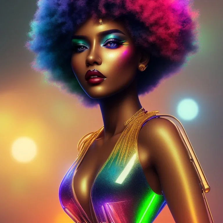 full body shot, masterpiece, best quality, family of three, black skinned, sparkling eyes, fluorescent skin, colorful makeup, gangsta , highly detailed body, afrofuturism, scifi, sun light, 4K, RAW, depth of field, high contrast, realistic details, 24mm