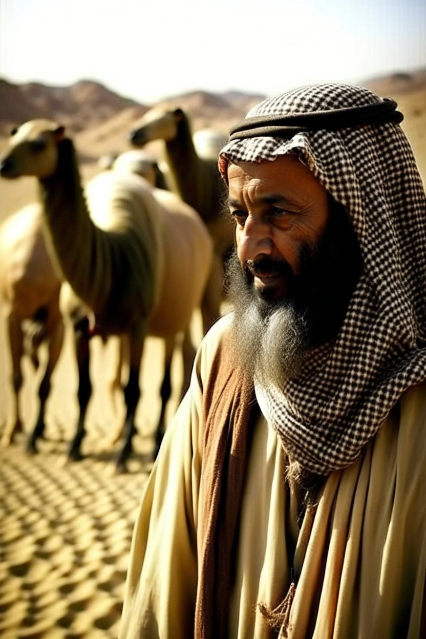 دعة في الصحراء وهو يرعا الجمال