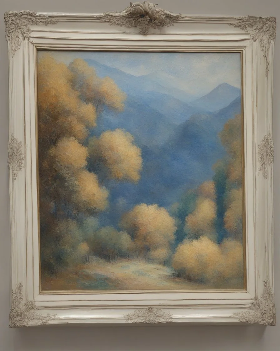 Impressionist Beautiful Italian blue mountain scene by Turner and redon and Seurat