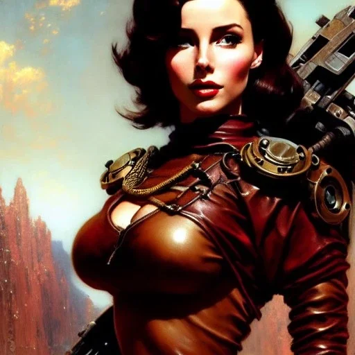 Drawing of beautiful face,'beautiful,Busty Cait(Fallout4)',intense stare, ancient skintight armor, balanciaga fashion clothe painting by gaston bussiere, greg rutkowski, yoji shinkawa, yoshitaka amano, tsutomu nihei, donato giancola, tim hildebrandt,KyuYong Eom, Oil on canvas, cinematic composition, extreme detail,fit full head inside picture,16k