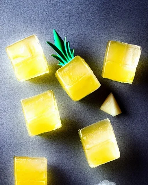 Pineapple on ice cubes inside a room