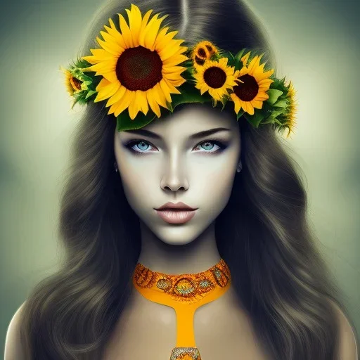 girl with sunflowers on head beautiful face