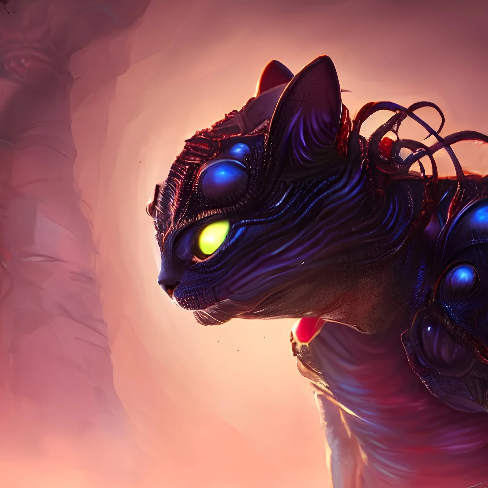 Alien dressed up as a cat"detailed matte painting, deep color, fantastical, intricate detail, splash screen, complementary colors, fantasy concept art, 8k resolution trending on Artstation Unreal Engine 5"