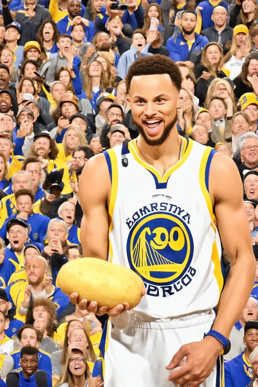 confused steph curry holding a potato instead of a basketball phone